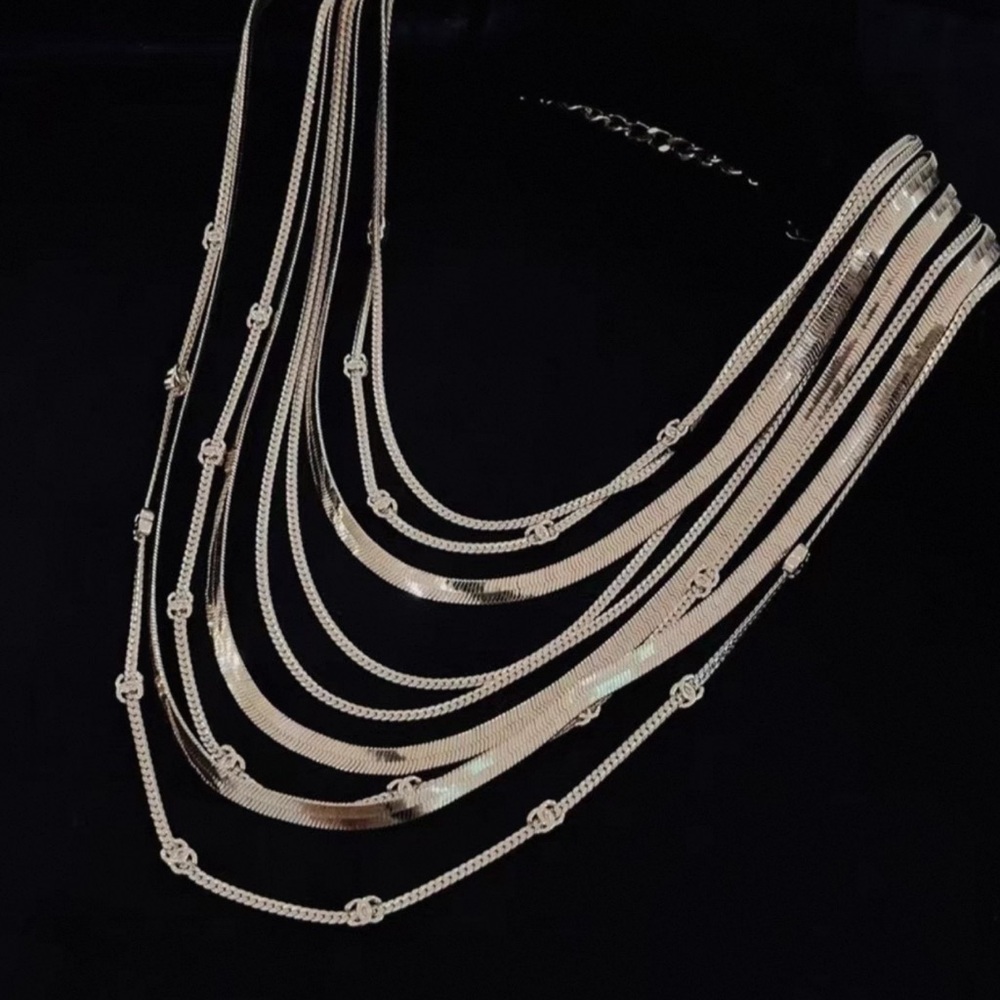 Chanel Elegant Silver Layered Necklace